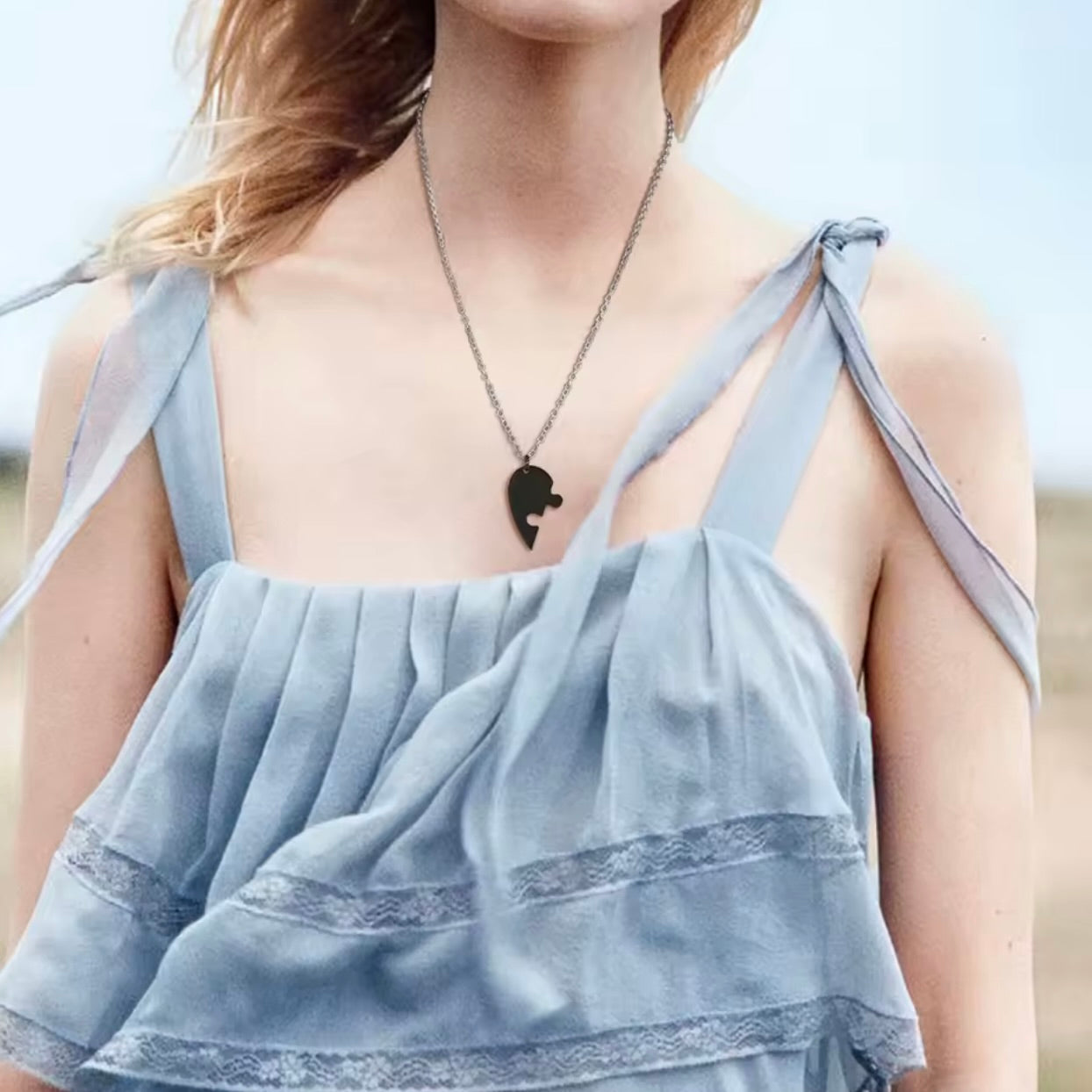 סט תליונים פאזל לב זוגי עם חריטה אישית