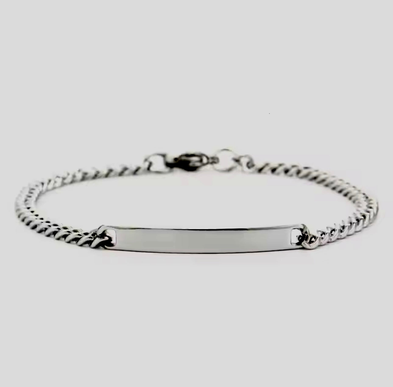 צמיד שרשרת לגבר צבע כסף עם חריטה אישית