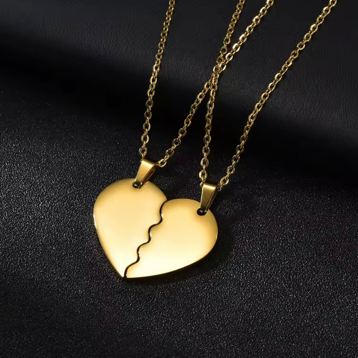 סט תליונים לב זוגי עם חריטה אישית